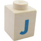LEGO White Brick 1 x 1 with Bold Blue "J"