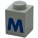LEGO White Brick 1 x 1 with Bold Blue "M" (3005)