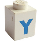 LEGO White Brick 1 x 1 with Bold Blue "Y" (3005)