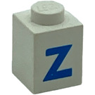 LEGO White Brick 1 x 1 with Bold Blue "Z" (3005)