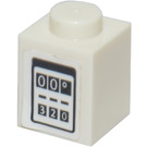 LEGO Wit Steen 1 x 1 met Petrol Pump Gauge Sticker (3005)