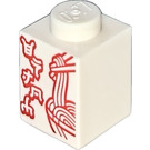 LEGO White Brick 1 x 1 with Red Ninjago Logogram 'ENJOY', Chopsticks and Noodles in Bowl (3005 / 102907)