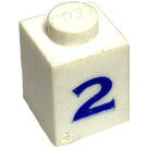 LEGO White Brick 1 x 1 with Serif Blue "2" (3005)