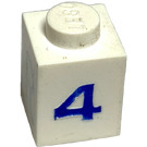 LEGO White Brick 1 x 1 with Serif Blue "4" (3005)