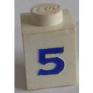 LEGO White Brick 1 x 1 with Serif Blue "5" (3005)