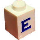 LEGO White Brick 1 x 1 with Serif Blue "E" (3005)