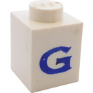 LEGO White Brick 1 x 1 with Serif Blue "G" (3005)