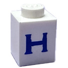 LEGO blanc Brique 1 x 1 avec Serif Bleu "H" (3005)