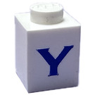 LEGO Wit Steen 1 x 1 met Serif Blauw "Y" (3005)