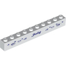 LEGO White Brick 1 x 10 with July / August (6111 / 13480)