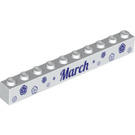 LEGO blanc Brique 1 x 10 avec March / April (6111 / 13477)