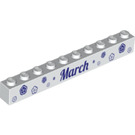 LEGO White Brick 1 x 10 with March / April (6111 / 13477)