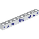 LEGO White Brick 1 x 10 with "May" and Butterflies (6111 / 13479)