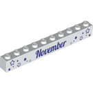 LEGO White Brick 1 x 10 with 'November' and 'December' (6111 / 13483)