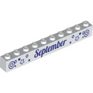 LEGO White Brick 1 x 10 with 'September' and 'October' (6111 / 13481)