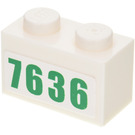 LEGO blanc Brique 1 x 2 avec '7636' Autocollant avec tube inférieur (3004)