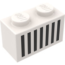 LEGO Vit Kloss 1 x 2 med Svart Grill med bottenrör (3004)