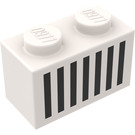 LEGO White Brick 1 x 2 with Black Grille with Bottom Tube (3004)