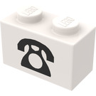 LEGO White Brick 1 x 2 with Black Telephone with Bottom Tube (3004)