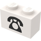 LEGO Weiß Backstein 1 x 2 mit Schwarz Telephone mit Unterrohr (3004)