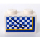 LEGO White Brick 1 x 2 with Blue and White Checkered Sticker with Bottom Tube (3004)