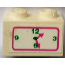 LEGO White Brick 1 x 2 with clock Sticker with Bottom Tube (3004)