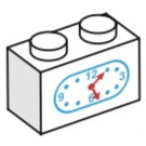 LEGO blanc Brique 1 x 2 avec Clock Autocollant avec tube inférieur (3004)