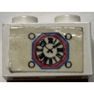 LEGO White Brick 1 x 2 with Clock Sticker with Bottom Tube (3004)