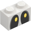 LEGO White Brick 1 x 2 with Dry Bones Yellow Eyes Looking Upwards Left with Bottom Tube (3004 / 107976)