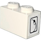 LEGO Wit Steen 1 x 2 met Fuel Nozzle Sticker met buis aan de onderzijde (3004)