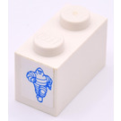 LEGO White Brick 1 x 2 with Michelin Man Sticker with Bottom Tube (3004)