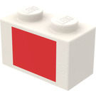 LEGO Weiß Backstein 1 x 2 mit rot Platz Aufkleber from Set 6375-2 mit Unterrohr (3004)
