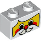 LEGO Weiß Backstein 1 x 2 mit santa claus Gesicht mit Unterrohr (3004 / 95513)