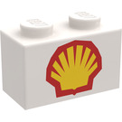 LEGO Weiß Backstein 1 x 2 mit Shell Logo (Groß) (3004)