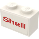 LEGO Wit Steen 1 x 2 met 'Shell' Sticker met buis aan de onderzijde (3004)