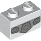 LEGO Weiß Backstein 1 x 2 mit Silber Gürtel design mit Unterrohr (3004 / 42804)