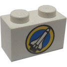 LEGO White Brick 1 x 2 with Space Shuttle and Circle with Bottom Tube (3004)