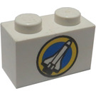 LEGO White Brick 1 x 2 with Space Shuttle and Circle with Bottom Tube (3004 / 83480)