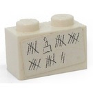 LEGO Wit Steen 1 x 2 met Tally Marks Sticker met buis aan de onderzijde (3004)
