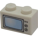 LEGO Weiß Backstein 1 x 2 mit TV screen Aufkleber mit Unterrohr (3004)