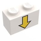 LEGO Blanc Brique 1 x 2 avec Jaune Vers le bas Arrow et Noir Border avec tube inférieur (3004)