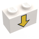 LEGO blanc Brique 1 x 2 avec Jaune Vers le bas La Flèche et Noir Border avec tube inférieur (3004)