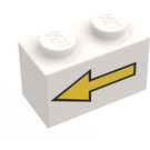 LEGO White Brick 1 x 2 with Yellow Left Arrow and Black Border with Bottom Tube (3004)