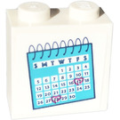 LEGO White Brick 1 x 2 x 1.6 with Studs on One Side with Calendar Sticker (22885)