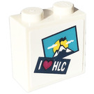 LEGO White Brick 1 x 2 x 1.6 with Studs on One Side with 'HLC', Heart, Mountains Sticker (22885)