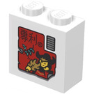 LEGO White Brick 1 x 2 x 1.6 with Studs on One Side with Princess Iron Fan Sticker