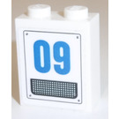 LEGO White Brick 1 x 2 x 2 with '09', Grille Sticker with Inside Stud Holder (3245)