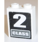 LEGO Weiß Backstein 1 x 2 x 2 mit '2 CLASS' Aufkleber mit Innenachshalter (3245)