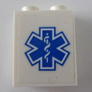 LEGO White Brick 1 x 2 x 2 with Blue EMT Star of Life Sticker with Inside Stud Holder (3245)