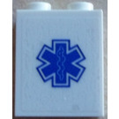 LEGO White Brick 1 x 2 x 2 with Blue EMT Star of Life Sticker with Inside Stud Holder (3245)